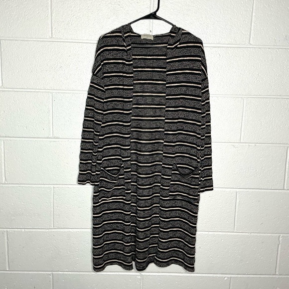 Everly Sweaters - < Everly Long Sleeve Striped Hooded Cardigan >